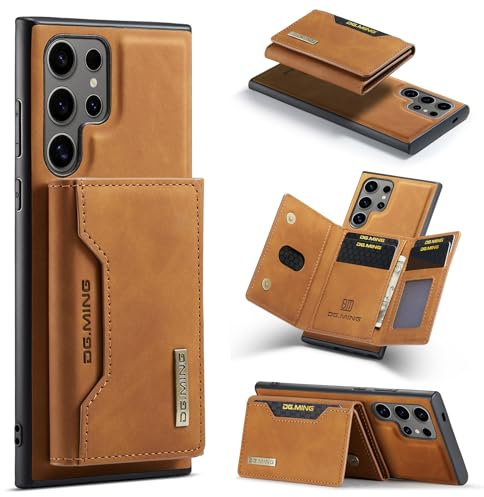 2 in 1 Wallet Case for iPhone SE 2020, Matte Leather Case Cover Card Holder Detachable Wallet Buckle Design Cover - Brown