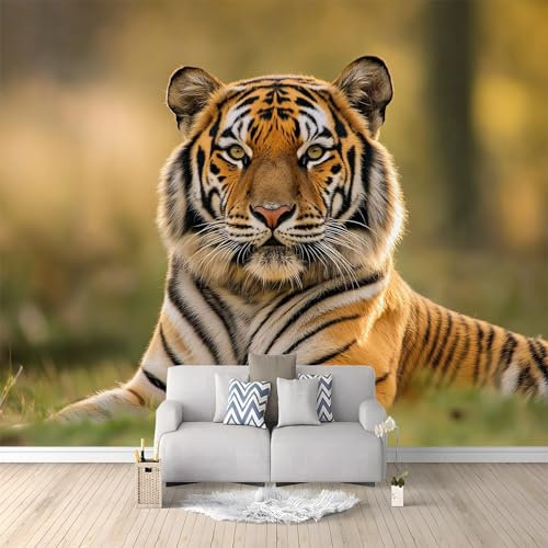 Papier Peint Panoramique Tigre Animal 250x175 cm Papier Peint Poster Mural 3D, Tapisserie Photo Peinture Murale Intissé Fresque pour Salon Chambre Toile Fond TV