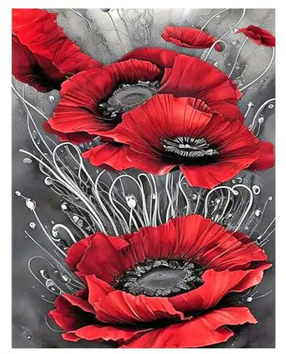 DCIDBEI Groß und Klar Diamond Painting Blumen Mohnblume 40x50 cm Malen nach Zahlen Mohnblume Erwachsene Diamant Painting Bilder Erwachsene Mohnblume Basteln Schön und doch Tödlich