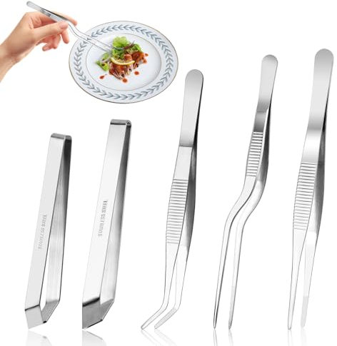 5 Piezas Pinzas Cocina Acero Inoxidable Pinzas de Cocina Pinzas Pescado Espinas Pinzas Espinas Pescado Juego de Pinzas de Chef Pinzas Inclinadas para Decorar Alimentos Cocinar Hornear