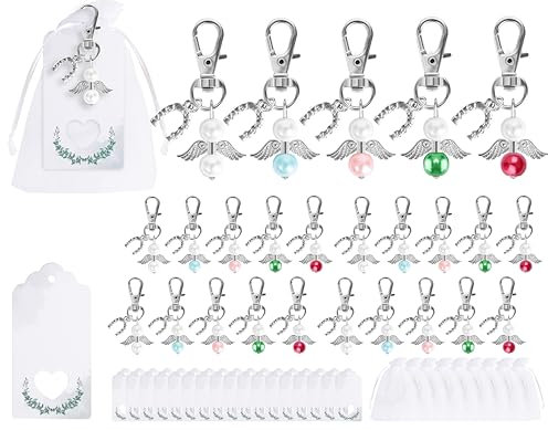 Fyshird 20 Stück Schutzengel Schlüsselanhänger mit Hufeisen Geschenk Schutzengel Anhänger Geschenkanhänger Kraftpapier Gastgeschenke für Hochzeit Taufe Abschied Hufeisenschön Kommunion Konfirmation