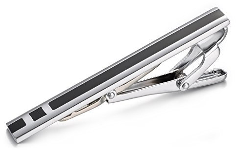 RunootPR Pince à cravate pour homme, argentée, noire, pour le bureau, le mariage, le marié, avec boîte cadeau, 2.2, Cuivre, Pas de gemme