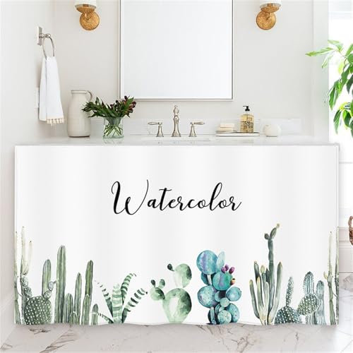 Highdi Rideau Armoire Cuisine Courts, Meuble Rideau Cache Placard Anti Poussière Auto-Adhésif sans Perçage pour sous Evier, Cuisine Porte de Placard, Étagères (Cactus botanique,60x70cm)