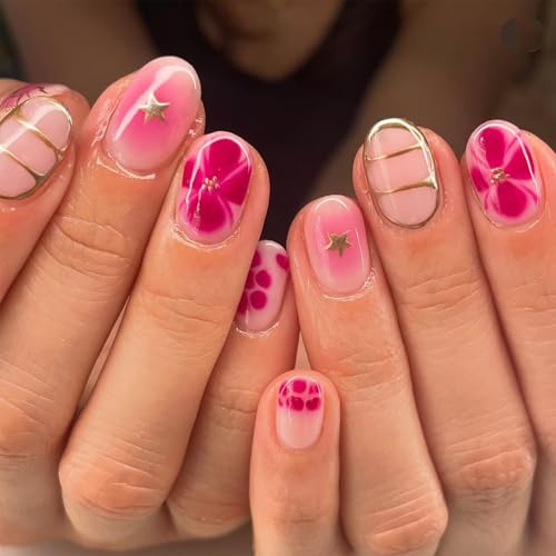 CharmBurst 24 Stück Almond Förmige Press On Nail, Blume Glänzende Acryl Nägel, Frühling Sommer Nägel Zum Aufkleben, Vollständig Abdeckende Falsche Nagelspitzen