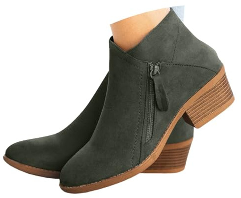 ticticlily Stivali Estivi Donna Con Cerniera Primaverili Invernali Eleganti Stivaletti Morbidi Tacco Basso Ankle Chelsea Boots Cowboy Bassi A Verde 37 EU