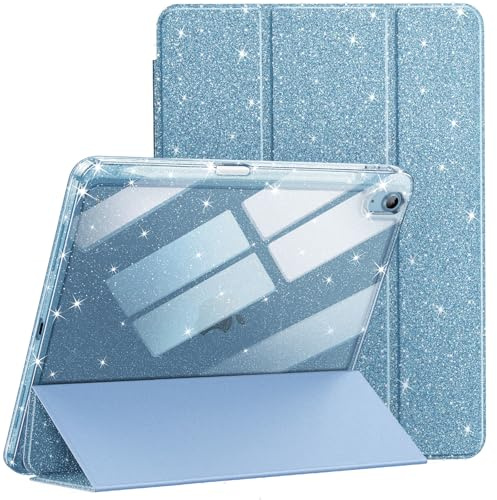 JETech Custodia Glitter per iPad (A16) 11a/10a Generazione (2025/2022) con Portapenne, Cover Sottile Scintillante Carina per Bambini e Ragazze, Guscio Posteriore Trasparente Lucido (Cielo Blu)