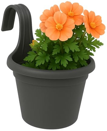 TECHZOCO Jardinera de plástico, Balconera de plástico, Macetero para Jardín, Maceta Balconera, Fabricado en Polipropileno, 25.5 cm Altura x 18 cm diámetro Superior, Antracita