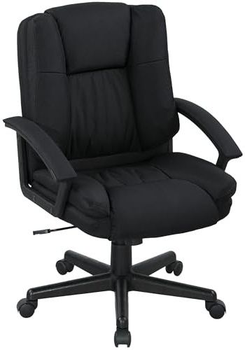 HOMCOM Desk Chair, Linen Fabric Office Chair with Adjustable Height and Swivel Wheels, for Home Work Study, Black
