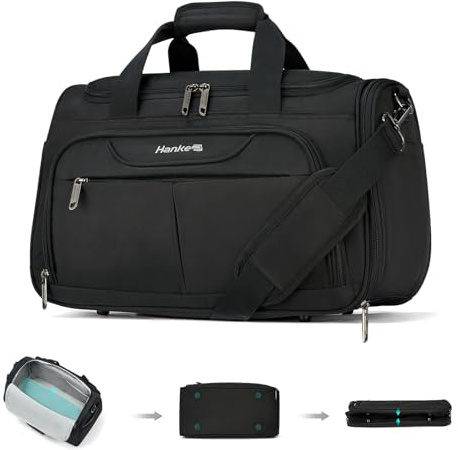 Hanke Underseat Cabin Bag Ryanair 40x20x25cm Carry on Luggage Foldable Travel Duffel Bag Waterproof Gym Bags 1.12kg Flight Hand Luggage Weekend Bags with Trolley Sleeve and Shoulder Strap, Black