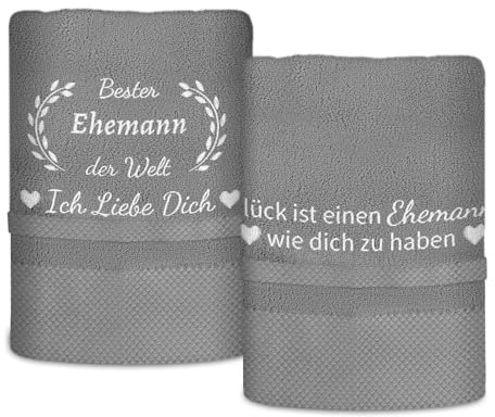 PIAKAZIQA Hochzeitstag Geschenke für Ehemann, 2er 34×75 Handtuch Baumwolle | Handtuch mit Gravur Bester Ehemann der Welt Ich Liebe Dich Geschenke für Männer, Jahrestag Geburtstag Geschenk für Mann