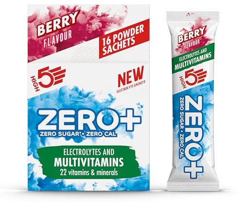 HIGH5 Zero+ Electrolytes Hydration Sachets, Multivitamins, Berry, 16 x 7g | With 22 vitamins & minerals. Sugar free electrolyte powder for daily energy and on-the-go rehydration.