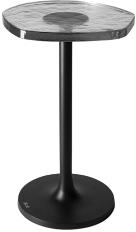 Fink Beistelltisch 58 cm hoch mit Ø 32 cm Glasplatte - runder Abstelltisch aus Aluminium in Schwarz mit geriffelter Glas-Oberfläche - freistehender Tisch für Wohn- und Nebenbereiche