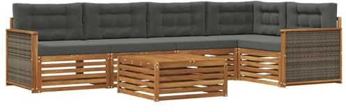 vidaXL Outdoor-Sofagarnitur mit Kissen 6 pcs Natur und Anthrazit, Patio Ecksofa, modernes Lounge-Set für draußen, wetterfestes Gartenmöbel für die Terrasse, Bequeme Sitzgelegenheit