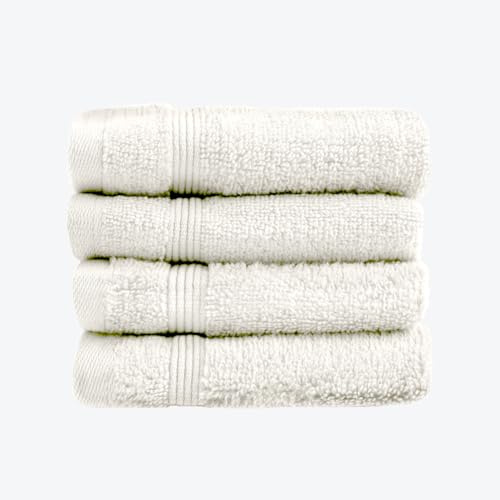 Allure Zero Twist Face Cloths Pack of 4 30 x 30cm, 100% Egyptian Cotton Flannels (Cream)