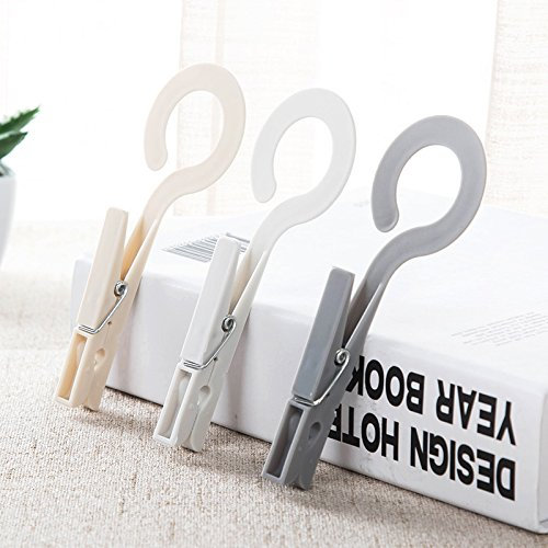 JCBIZ 12-Pack Drying Clips Laundry Hooks, Portable Clothes Pins Hanging, Plastic Clips Hanger Best for Home Travel Outdoor - (Beige)