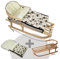 BAMBINIWELT Kombi-Angebot Holz-Schlitten mit Rückenlehne & Zugseil + universaler Winterfußsack (108cm), auch geeignet für Babyschale, Kinderwagen, Buggy, aus Wolle im Eulendesign (Motiv $13)