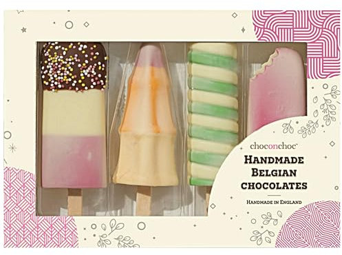 Choc On Choc Handmade Chocolate Ice Lollies Set 175g – Fun Milk, White, and Dark Chocolate Lollies, Perfect for Kids