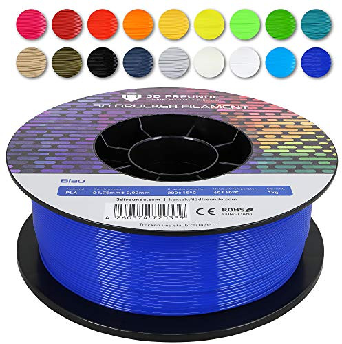 3D FREUNDE Premium PLA Filament 1,75mm, 1kg Spule | EU-Herstellung | Optimiert für 3D Drucker | Verbesserte Festigkeit | Biologisch Abbaubar | Präzision ±0,02mm | Einfaches Drucken - Blau