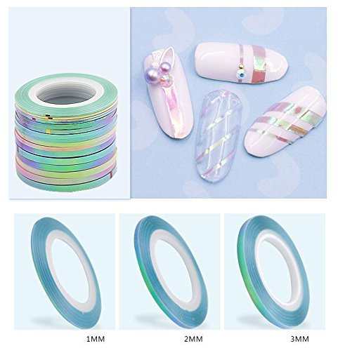18 X Nail Striping Tape Candy Color Line 1-3mm Adhesive Mermaid Nail Art Stickers Shiny Nail Decals
