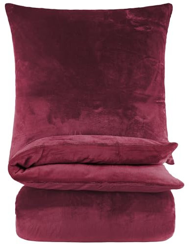 BaSaTex Winter Plüsch Bettwäsche Set Nicky-Teddy Cashmere-Touch Coral Fleece | 135x200 155x220 200x200 200x220 + 80x80 Kissenbezug | Größe: 135x200 | Farbe: Bordeaux