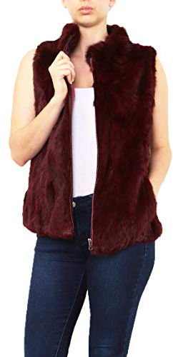 Miss Rouge - Gilet senza maniche, in pelliccia di coniglio bordeaux 36/44 taglia unica
