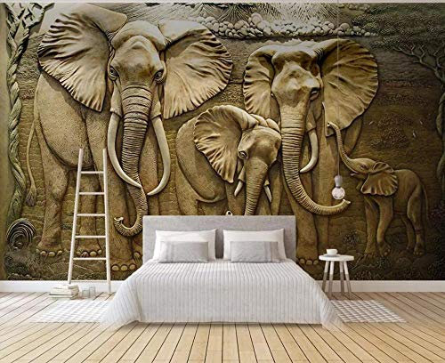 Tapete 3D Wandbild Goldener Relief Elefant Fototapete 3D Effekt Vliestapete Wohnzimmer Wanddeko