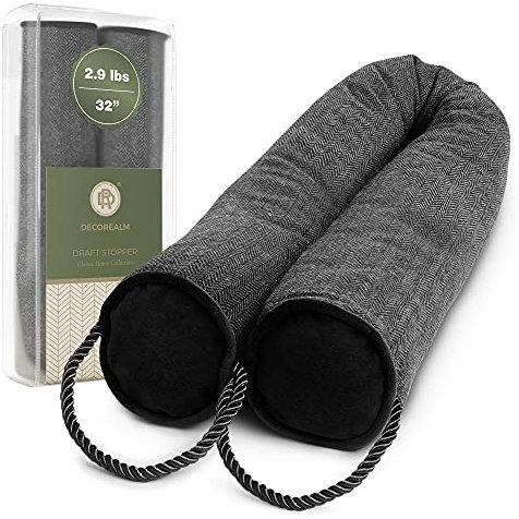 DECOREALM Heavy Duty Under Door Draft Stopper and Noise Blocker, Sound Proof Under Door Draft Guard for Doors and Windows, Provides Air Insulation and Weather Stripping for Doors (Black, 32 Inches)