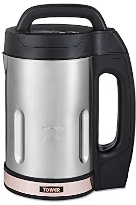Tower T12031RG Soup & Smoothie Maker with Intelligent Control System and Stainless Steel Jug and Blade, 1000W, 1.6 Litre, Stainless Steel & Rose Gold