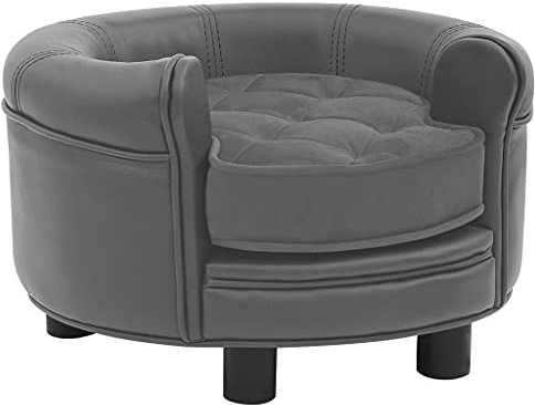 vidaXL Hundesofa Grau 48x48x32cm Plüsch Kunstleder Hundecouch Haustiersofa