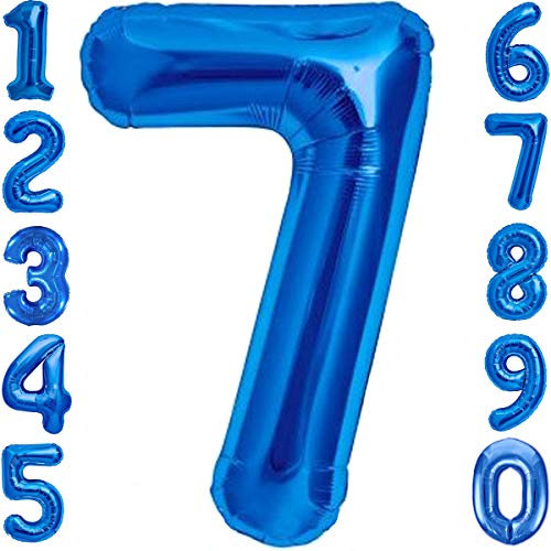Luftballon 7. Geburtstag Zahl 7 Blau XXL Riesen Folienballon 100cm Geburtstagsdeko Jungen Ballon Zahl Deko zum Geburtstag. Fliegt mit Helium.