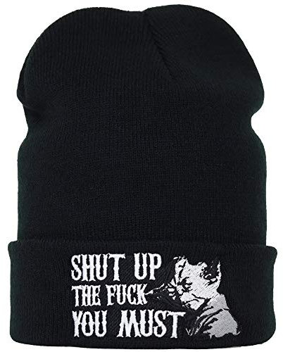 Haube mit Spruch Shut up The Fuck You Must - Strickmütze - Warme Wintermütze mit Spruch - Lustige Strickmütze - Beanie für Damen und Herren - Unisex Wollmütze Heavy Metal