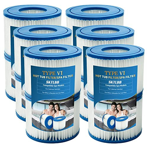 SKTLBB Typ VI Ersatz-Kartusche für Bestway Whirlpool, für Coleman SaluSpa 90352E aufblasbare Filter, Schwimmbad-Filterpumpe, Filterkartusche für Bestway Lay-Z-Spa 58323 (12 Stück)