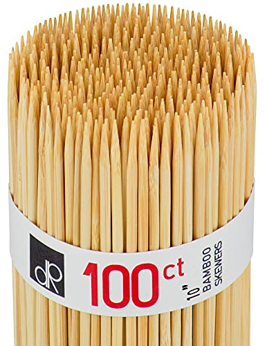 DecorRack 100 Pack Natural Bamboo Skewers 25 cm, Long Wooden Skewer Sticks for BBQ, Kebab, Grilling, Marshmallows, Smores, Fruits, Appetizers, Fondue, DIY Crafting, Barbecue Accessories (100 Pack)