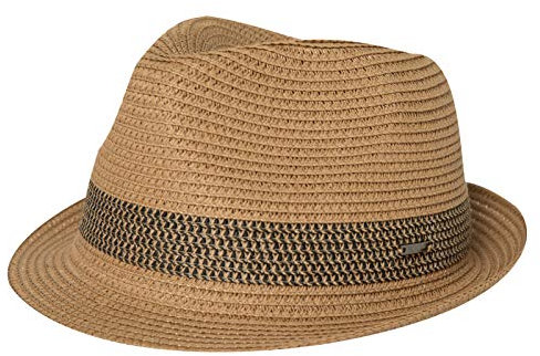 Comhats Sombrero de paja para hombre Trilby para verano, protección solar – Sombrero panamá plegable S-3XL, Fedora para playa, festival, enrollable y elegante, 54-66 cm, 16010_ Caqui-Negro, L