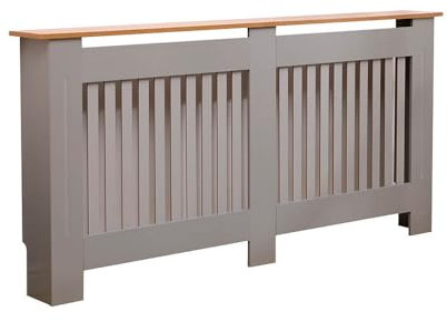 Home Source Radiator Cover Wooden Wall Cabinet Shelf Slatted Grill, Grey Oak Effect Top, Extra Large 172cm