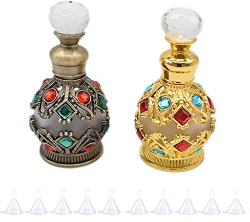 Hoshisea 2 Pièces Mini Flacons de D'huiles, Rétro Bouteille de Parfum, Rechargeable Vide Bouteille, Peut Contenir 15 ml, Avec 10 Entonnoirs,pour Huile Essentielle, Parfum,Voyage