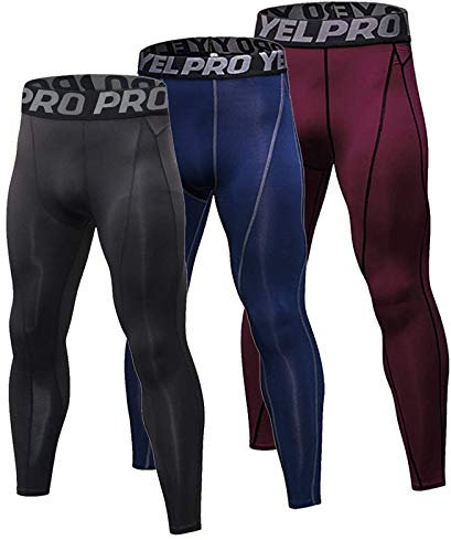 YUSHOW 3er Pack Kompressionshose Herren Laufhose Lang Sport Leggings Atmungsaktiv Tight Fitness Funktionswäsche Unterhose Lang für Männer