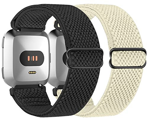 Tiptops Cinturino di ricambio compatibile con Fitbit Versa 2, cinturino per Fitbit Versa 2, per uomo e donna, in nylon elastico regolabile, per Fitbit Versa/Versa 2/Versa Lite – Confezione da 2