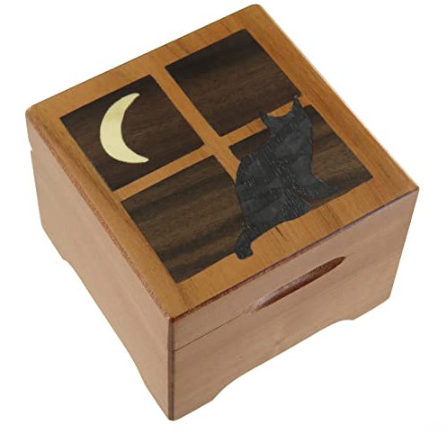 Lutèce Créations Spieluhr/Spieldose/Musikbox aus Holz mit Katzen-Intarsien und 18-Ton-Spielwerk - Made in France - Mondschein (Claude Debussy)