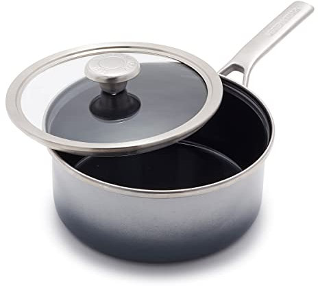 Merten & Storck CC005467-001 Enameled Iron Saucepan with Lid, Steel, Cloud Grey
