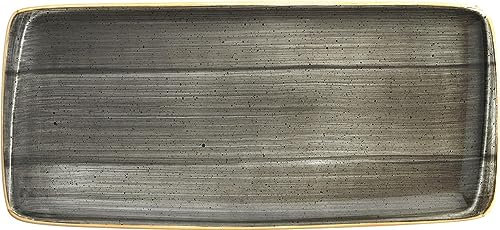 Lot de 2 assiettes de service rectangulaires en porcelaine - Gris anthracite crème Bonna Aura Space Moove - 34 x 16 cm - Protection des bords