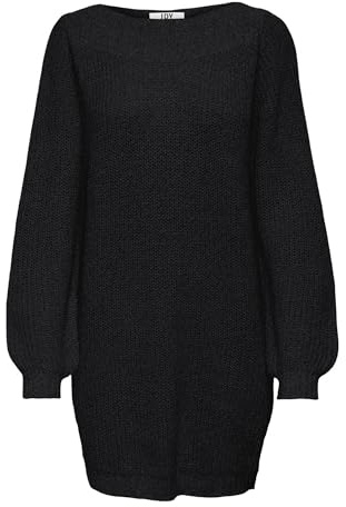 JdY Damen Jdywhitney Megan L/S Boat Knt Noos Dresses, Black/Detail:w Black Ply, M EU