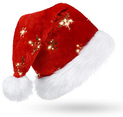 CITÉTOILE Red Sequin Santa Hat for Adults - Large Luxury Christmas Party Decor for Women and Men - Xmas Home Decoration