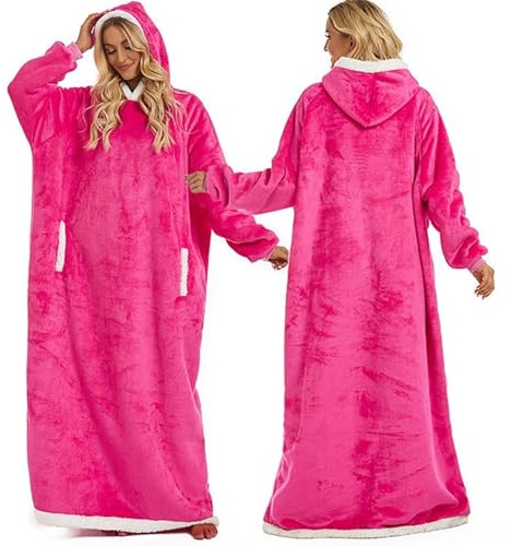 FEELJAM Decke mit Ärmeln und Kapuze Hoodie Decke Erwachsene Ärmeldecke Weich Warm Kuscheldecke mit Ärmeln (Rosa, 180 lang)