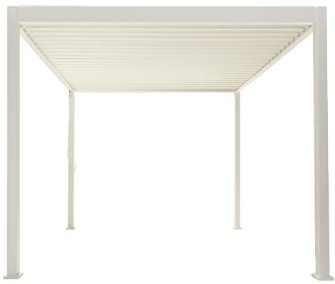 LIFE IS Bioklimatische Pergola aus Aluminium, 3 x 4 m, manuell schwenkbar. Integriertes Wasserabflusssystem. Farbe Weiß