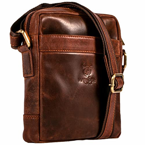 MATADOR Herren Tasche Leder Schultertasche Klein Reise Umhängetasche Männer Freizeit Messengerbag Vintage Braun