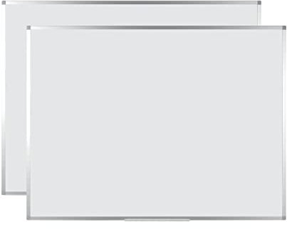 BoardsPlus - Lavagna Magnetica Bianca, 105 x 75 cm, Lavagna Cancellabile A Secco Con Cornice Sottile In Alluminio Anodizzato, Superficie In Acciaio Laccato, pack 2