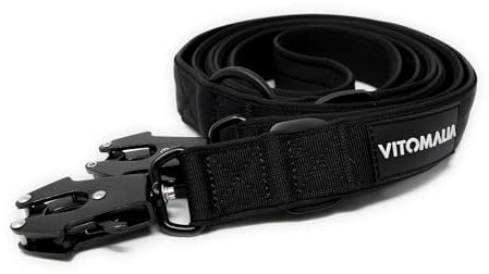 VITOMALIA® K9 2,2m verstellbare Hundeleine für Hund, dreifach verstellbar Leine, mit Neopren Innenfütterung und robustem Froschkarabiner für große Hunde (Schwarz, 3cm/Breit - 2,2m Lang)