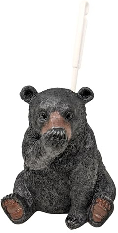 BestGiftEver Funny Black Bear Toilet Brush Holder Set for Bathroom Décor - Novelty and Resin Animal Brush Holder, Unique Rustic Bear Bathroom Accessories for Wildlife Enthusiasts
