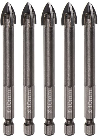 sourcing map 5pcs Titanium Coated Masonry Drill Bit, 10mm Triangle Concrete Drill Bits Ceramic Tile Drill Bit with 1/4 Hex Shank for Mirror and Ceramic Tile on Concrete Brick Wall